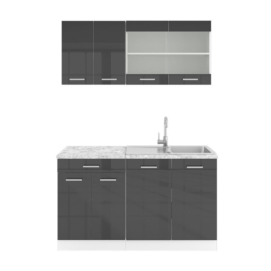 Vicco JEDNOTKOVÁ KUCHYNĚ R-Line Antracitový vysoký lesk 140 cm s pracovní deskou