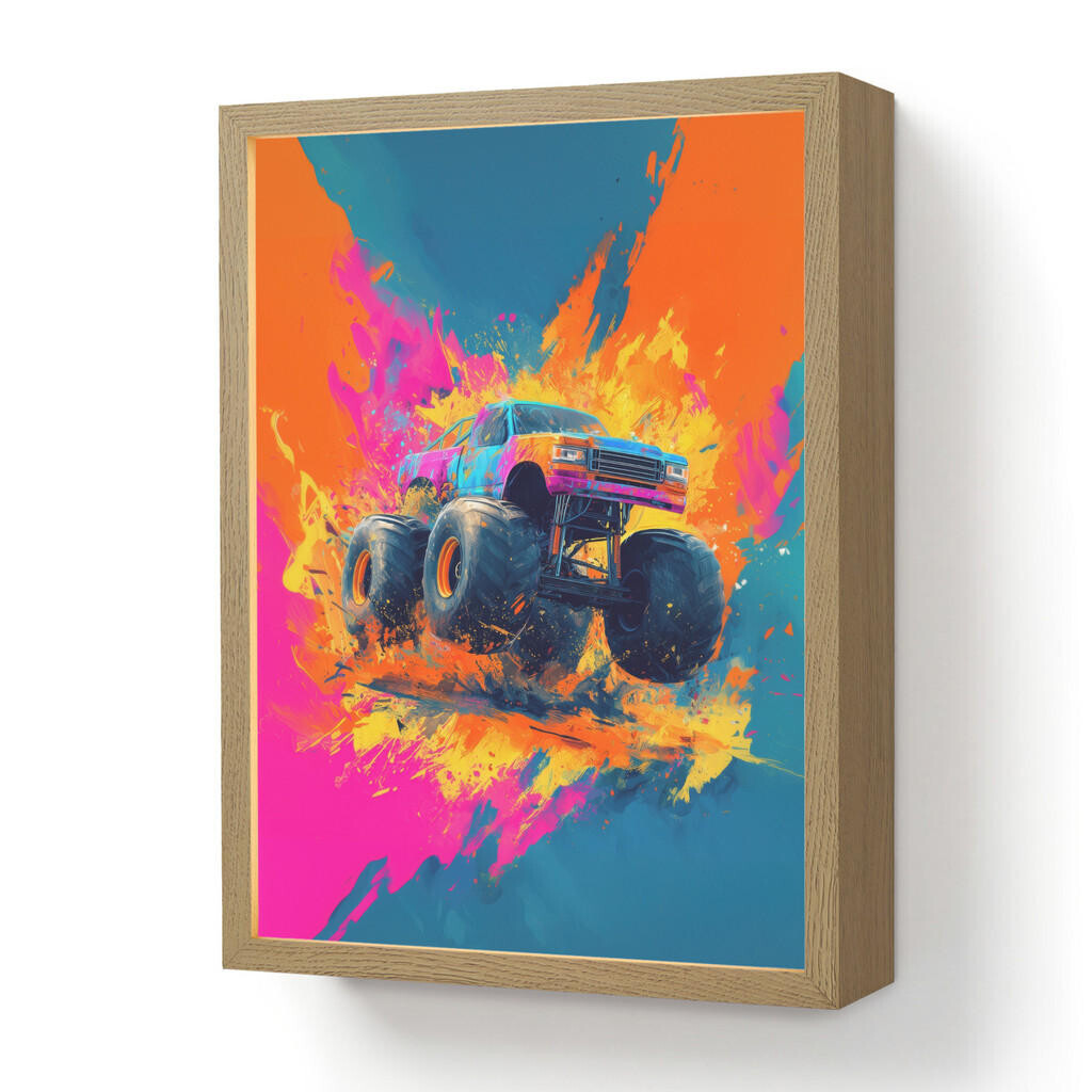 OnlyWow NÁSTĚNNÁ LAMPA S AKUMULÁTOREM Monster truck - Abstraktní - Stříkající barva - Barevné 30x40 cm