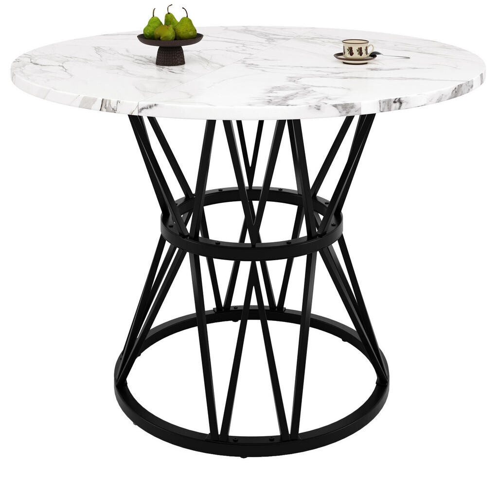 OKWISH JÍDELNÍ stůl 100/100/76 cm černý z MDF s mramorovým dekorem a nastavitelnými nožkami