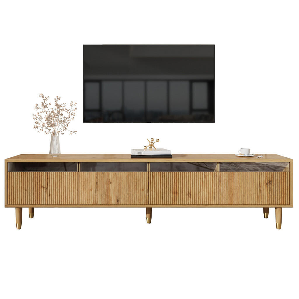 OKWISH TV stolek 178/35/45 cm v barvě dřeva z MDF s úložnými zásuvkami a kabelovým vedením