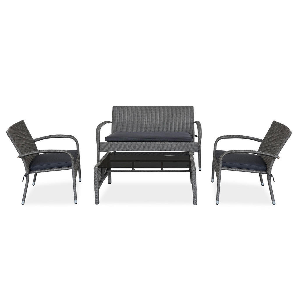 Beautysofa ZAHRADNÍ SADA Montero, pohovka, 2 křesla a stolek s tvrzeným sklem, kov + technoratan