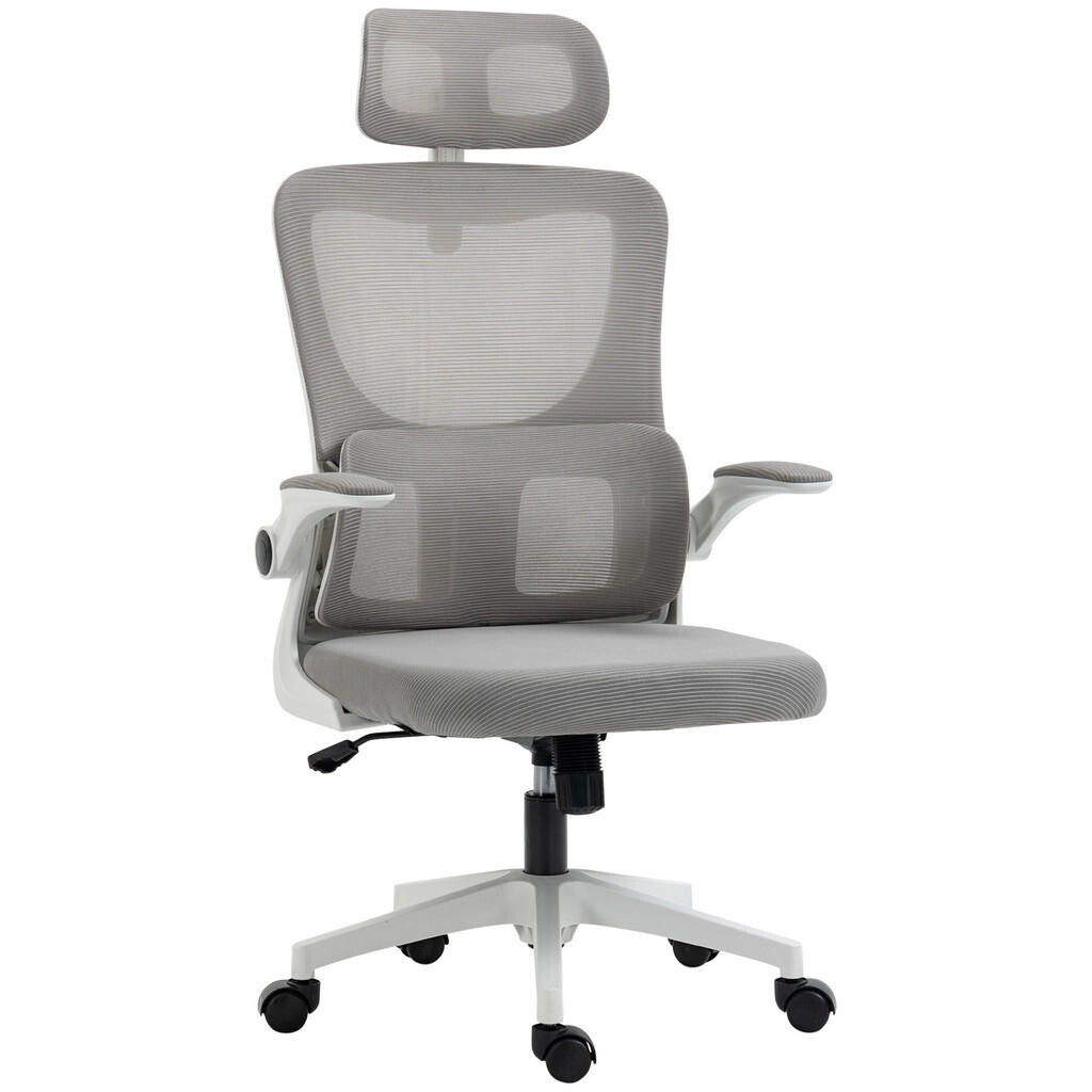 Vinsetto KANCELÁŘSKÁ ŽIDLE Ergonomická, kancelářská židle s nastavitelnými područkami, síťovina, šedá