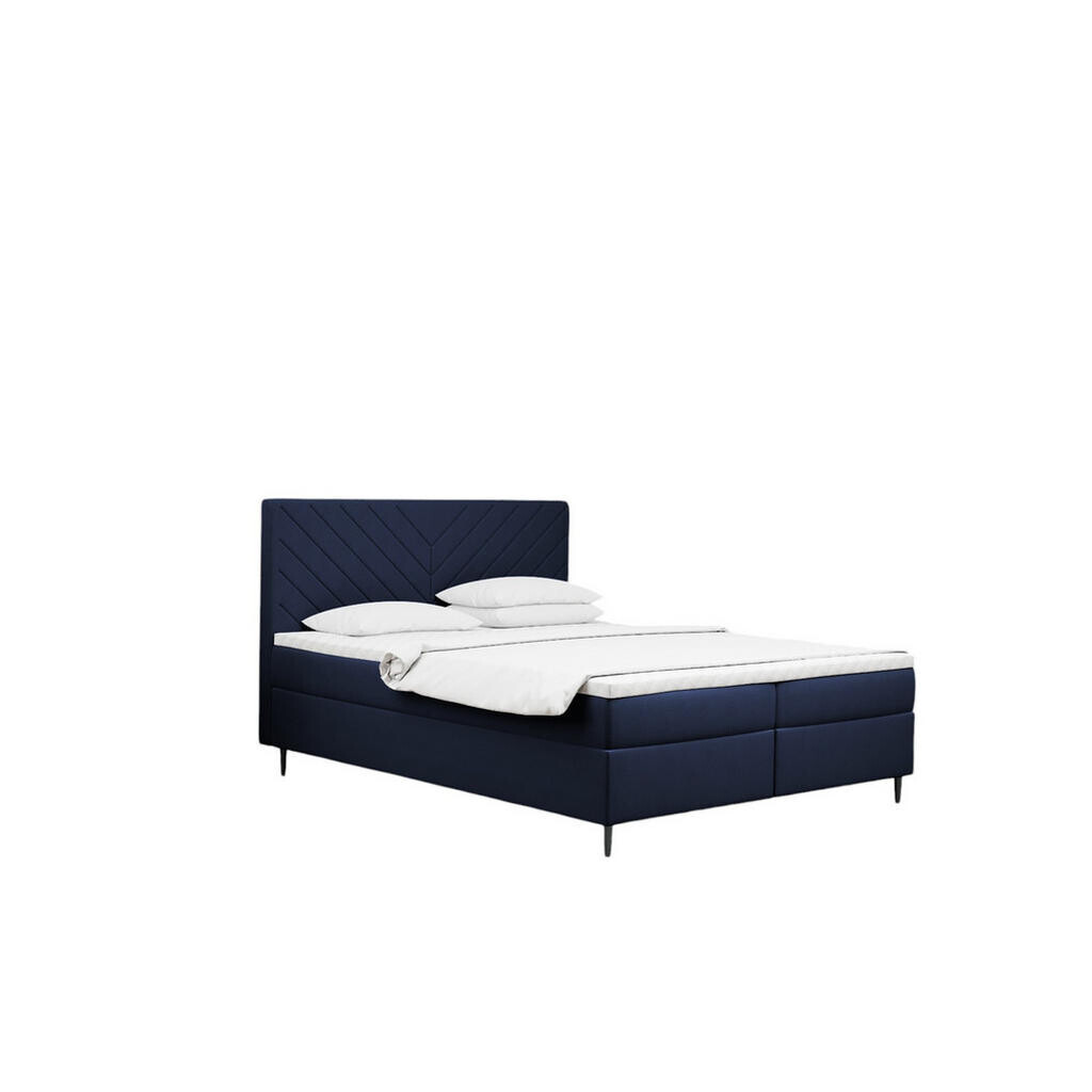 Kaiser Möbel KONTINENTÁLNÍ POSTEL s úložným prostorem, matrací a topperem RUGIA tkanina Velvet Námořnická modrá 120x200 cm H3-Bonell