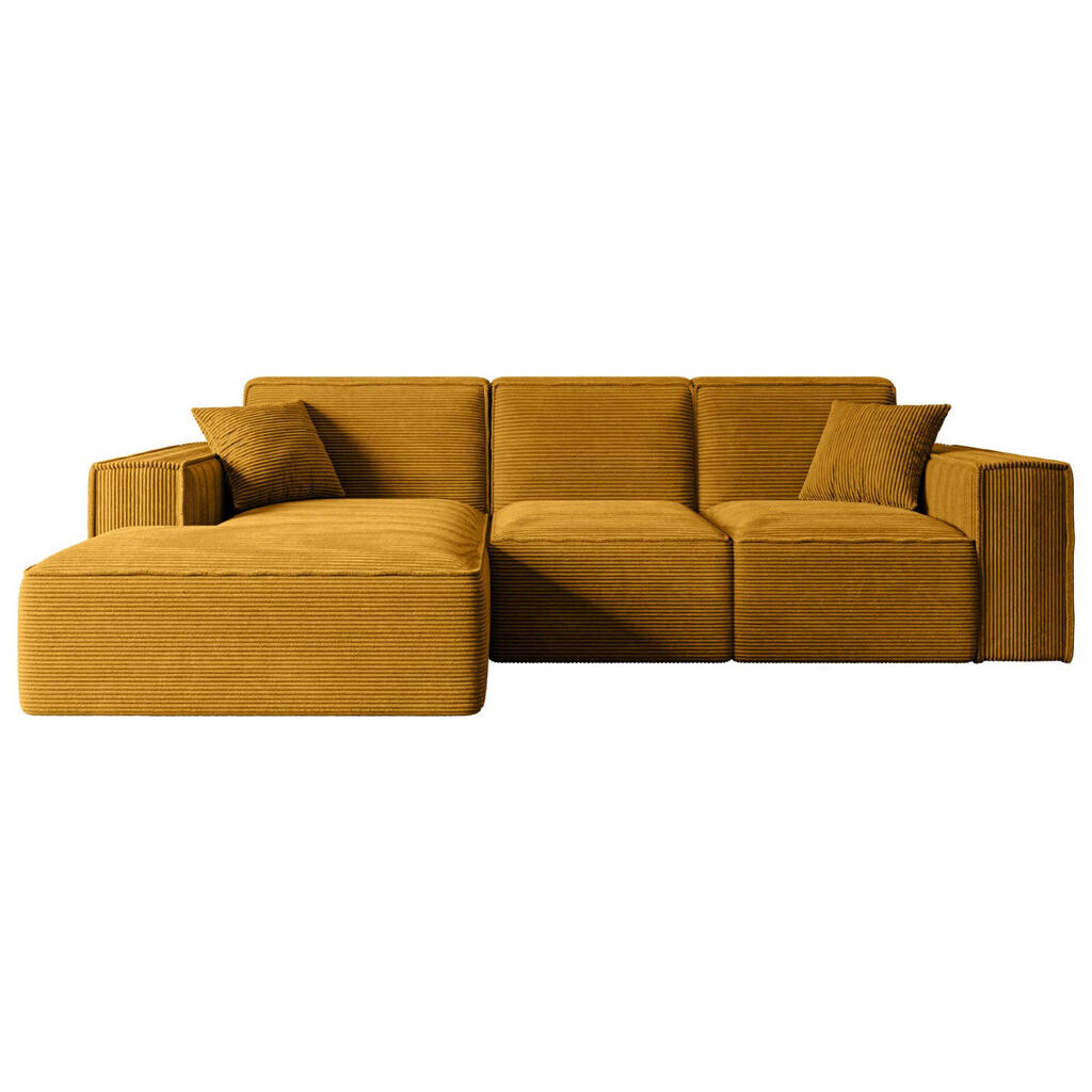 ALTDECOR ROHOVÁ SEDAČKA s otomanem vlevo SERRA-L – 266 × 169 × 80 cm hořčicově žlutý manšestr