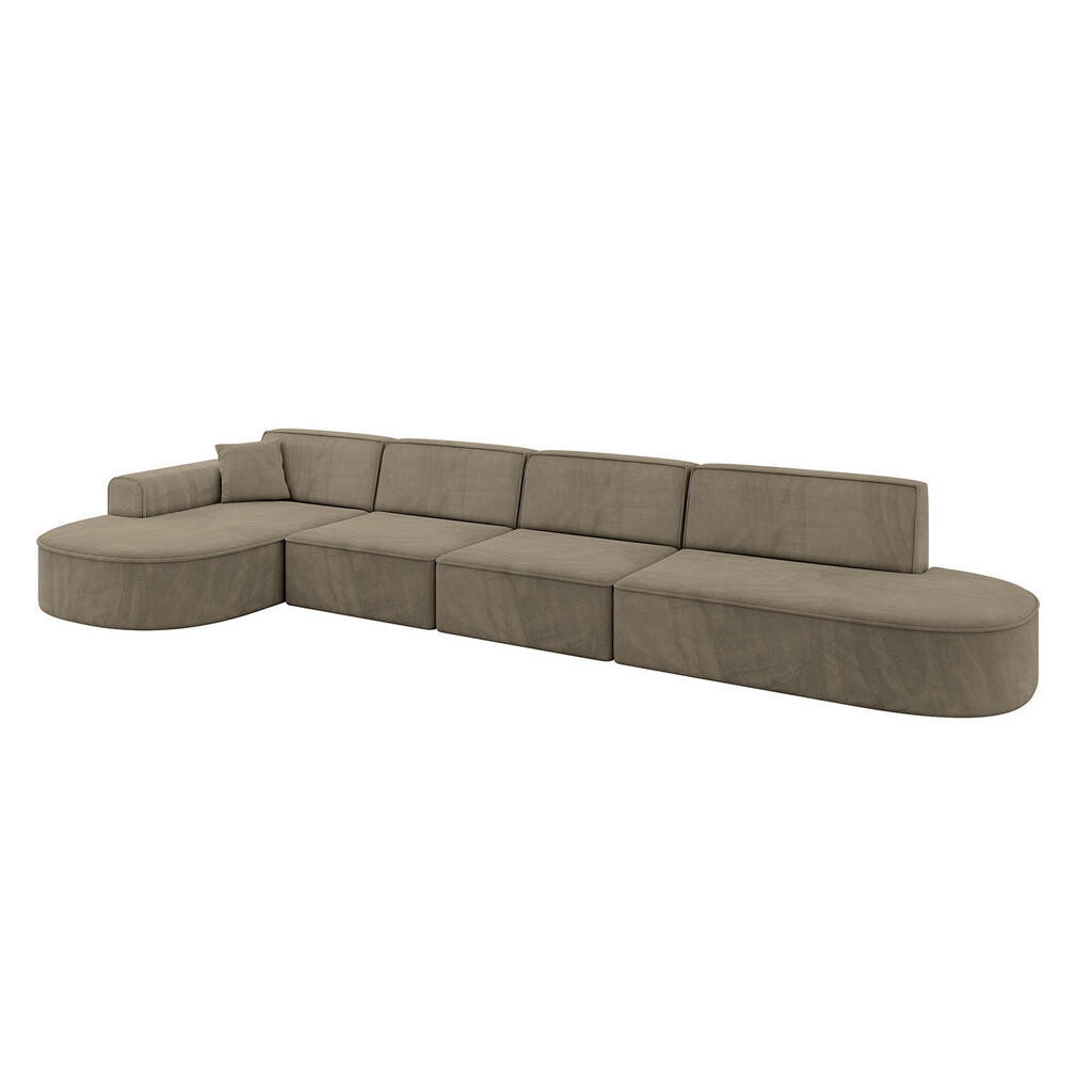 ALTDECOR ROHOVÁ SEDACÍ SOUPRAVA s otomanem vlevo MARI-L3 – 413 x 171 x 79 cm tmavě hnědý velur