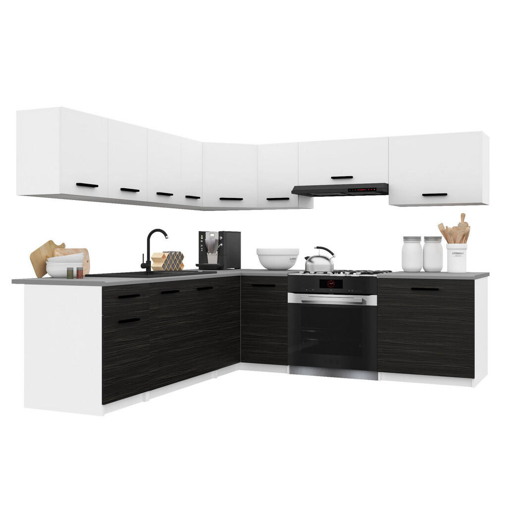 B BELINI GROUP KUCHYŇSKÁ LINKA Italia 7 420 cm , s pracovními deskami, Bílo-ebenová matná