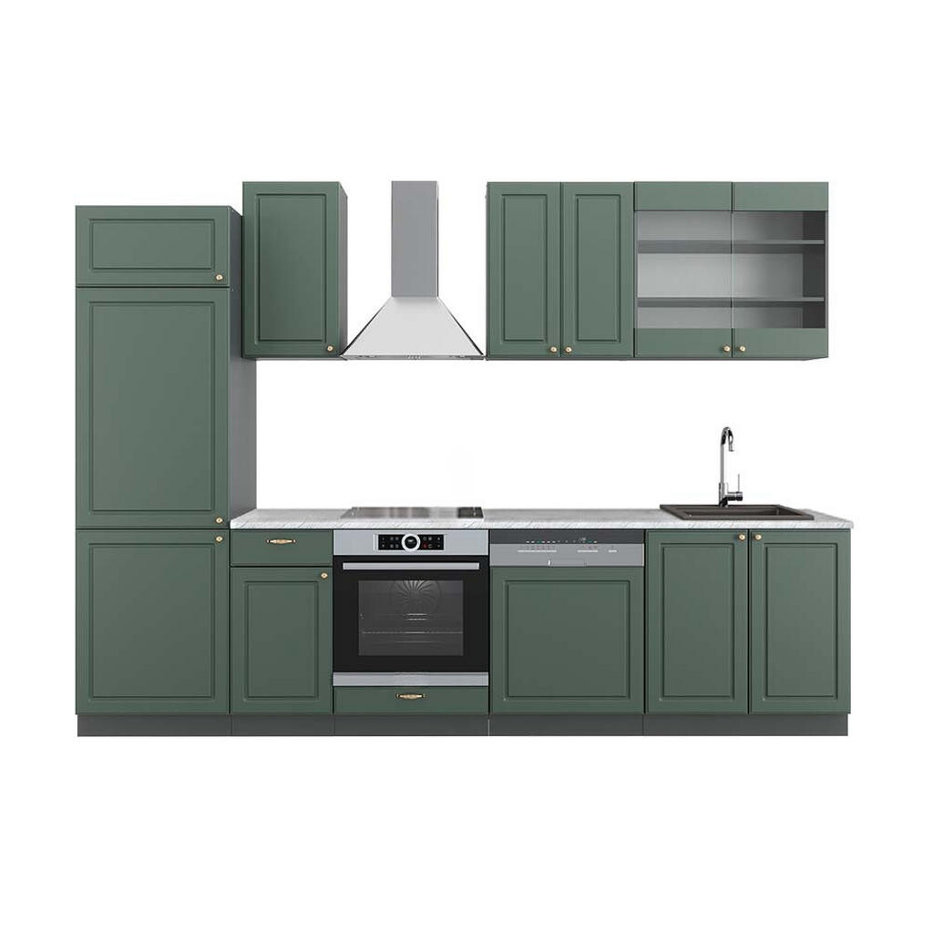 Vicco KUCHYŇSKÝ KOUT Fame-Line Zeleno-zlatá Country House/Anthracite 300 cm , PD Mramor