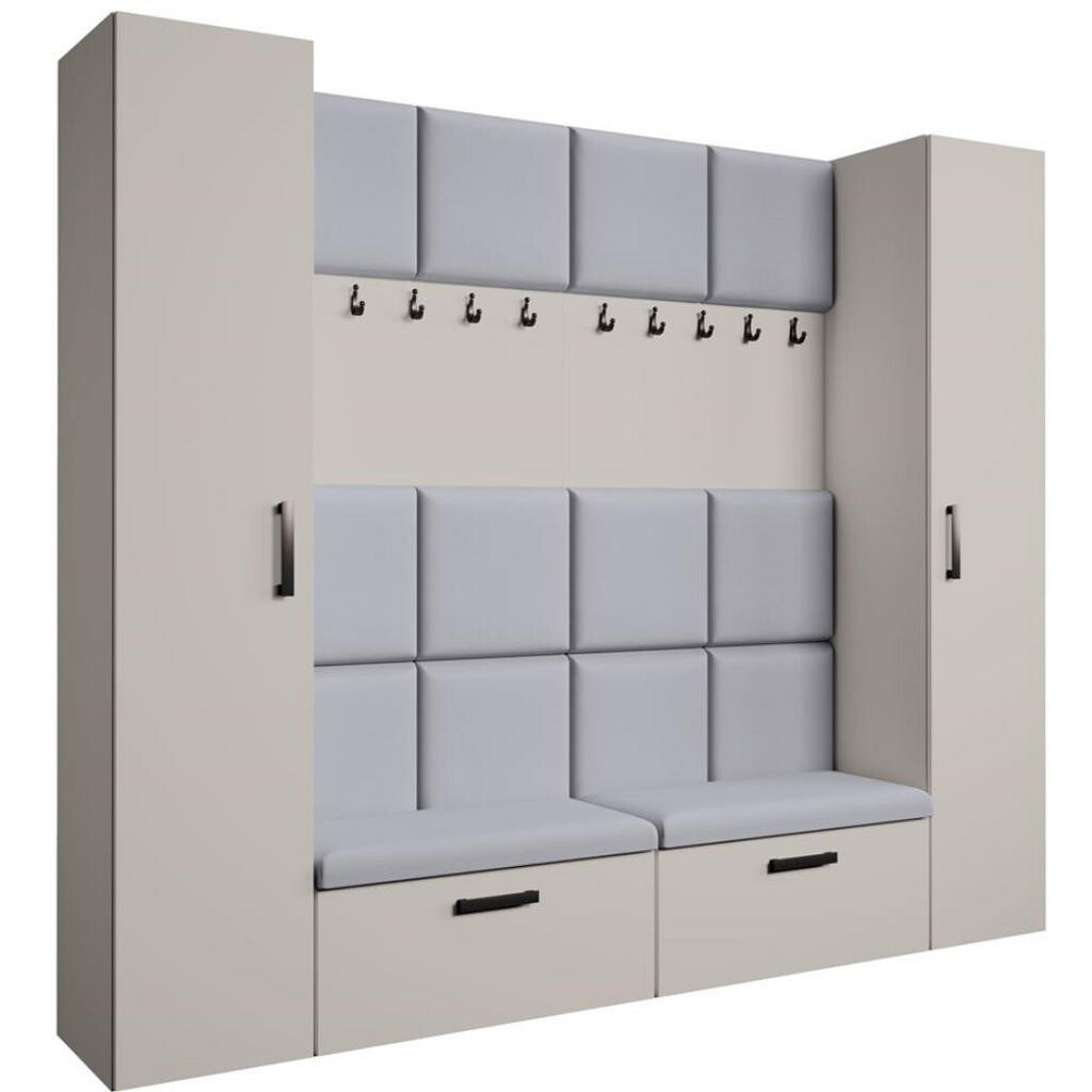 Beautysofa PŘEDSÍŇOVÁ sestava Margaret XL 242/203/43 s čalouněnými panely a botníkem, kašmírová