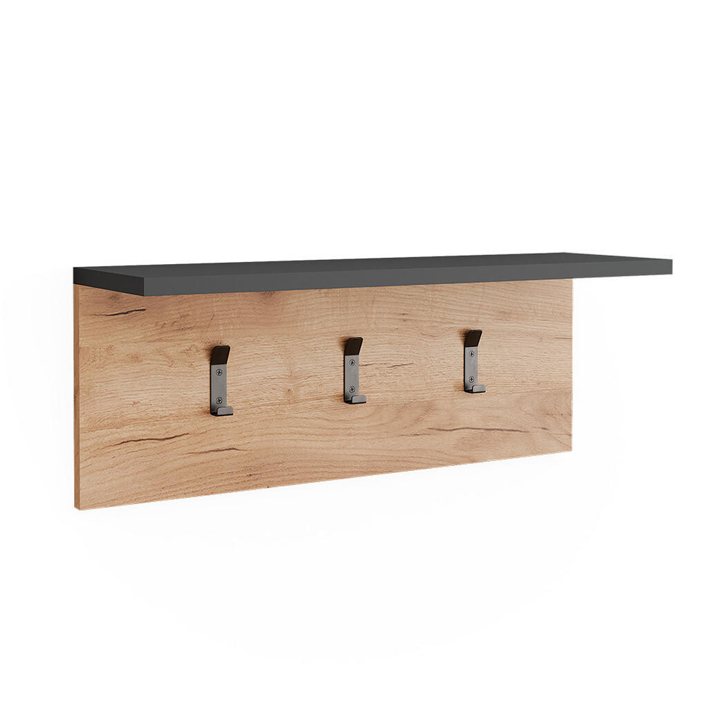 Vicco VĚŠÁK S POLICÍ NA KLOBOUKY Orlando Antracit/zlatý dub 60 x 21.6 cm