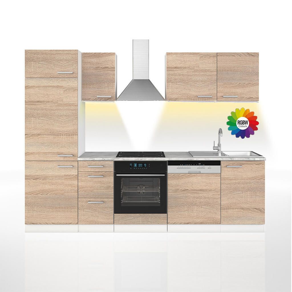 Vicco KUCHYŇSKÝ KOUT Optima Sonoma/bílá 270 cm bez pracovní desky s páskem LED