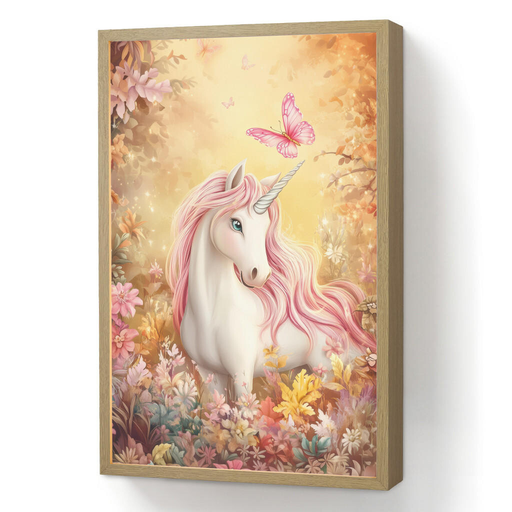 OnlyWow DOBÍJECÍ NOČNÍ LAMPIČKA Jednorožec - Květiny - Motýl - Růžová 40x60 cm