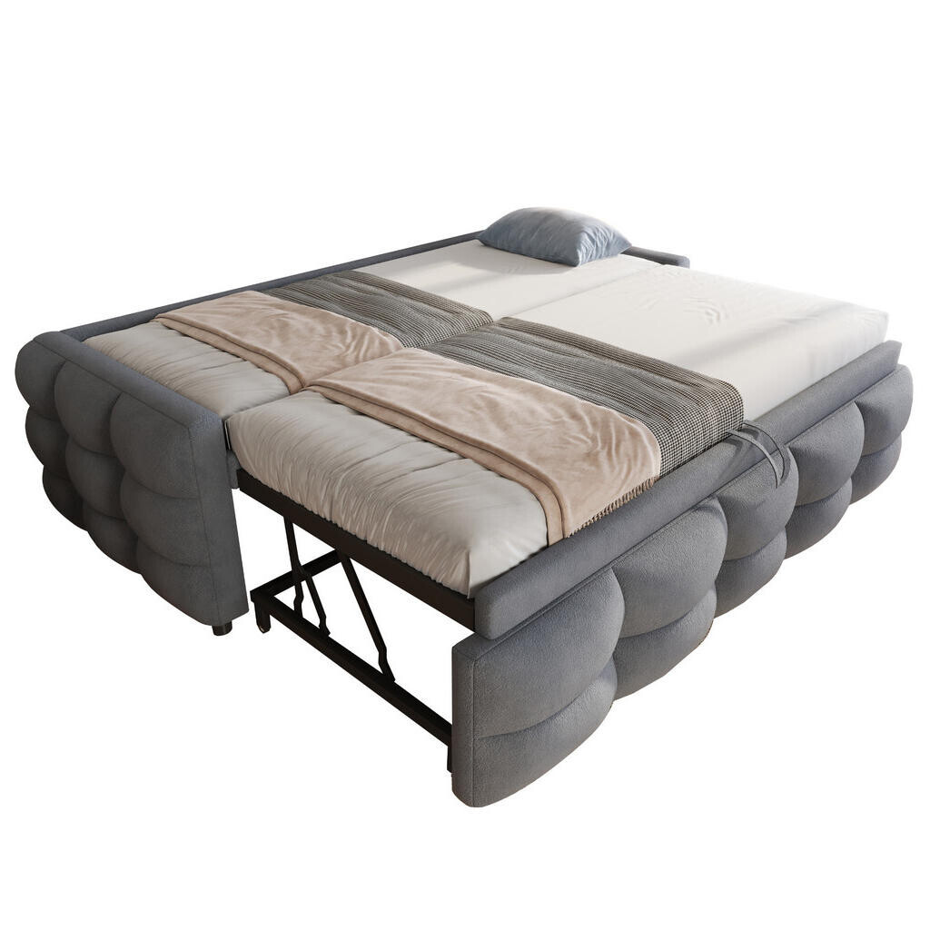 OKWISH ČALOUNĚNÁ postel 90/180x190 cm šedá z imitace beránčí kůže sametu s výsuvným lůžkem a roštem