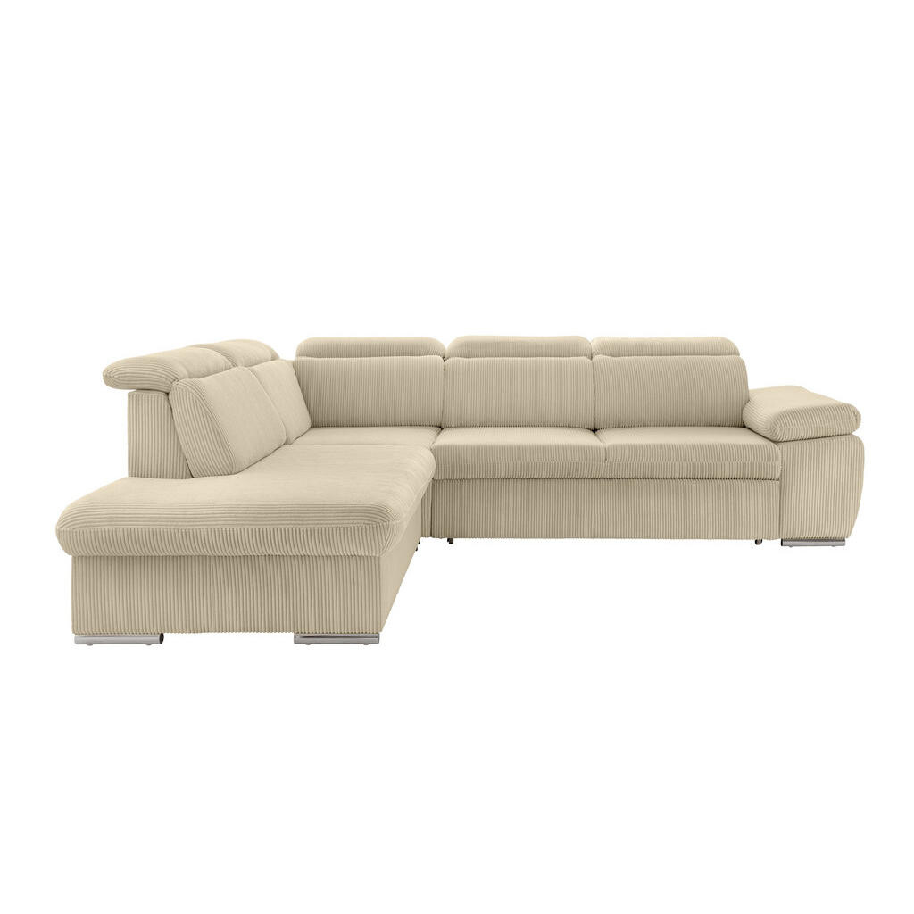 luma-home ROHOVÁ POHOVKA s funkcí rozkládání, úložným prostorem, nastavitelnými opěrkami hlavy, otomanem vlevo, Š283/H228/V102 cm, manšestr béžovo-šed