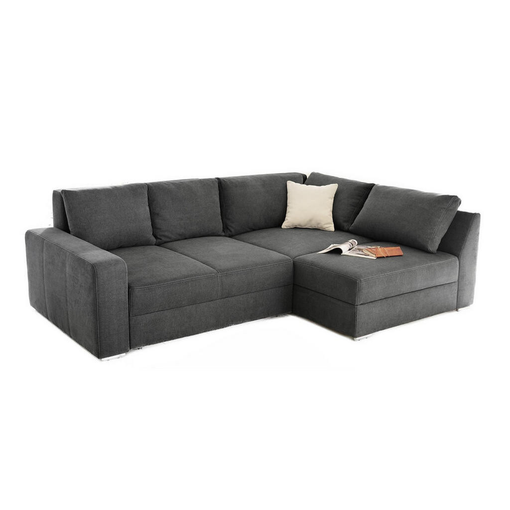 luma-home ROHOVÁ POHOVKA – PRO DLOUHODOBÉ SPÁNÍ: Boxspring, pružinová matrace, topper, 260 × 181 × 88 cm (Š×H×V), mikrovlákno v tmavě šedé barvě / 151