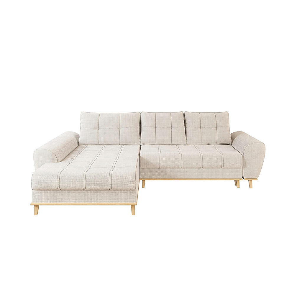 luma-home ROHOVÁ POHOVKA ve skandinávském stylu, rozkládací, 268 × 175 × 86 cm (Š×H×V), otoman vlevo, bouclé-chenille látka v béžové barvě / 21014