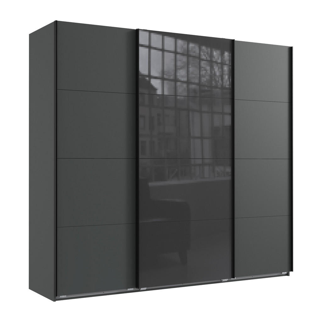 luma-home SKŘÍŇ S POSUVNÝMI DVEŘMI, 3dveřová, šířka 225 cm, výška 208 cm, hloubka 64 cm, v grafitové barvě, s jedněmi prosklenými dveřmi v šedé barvě