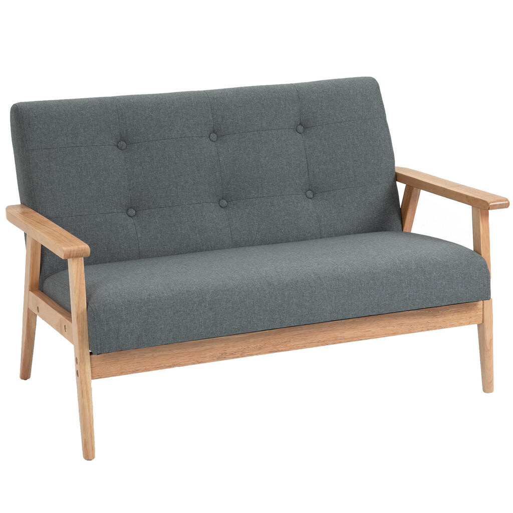 HOMCOM DVOUMÍSTNÁ pohovka Dvojitá pohovka Čalounění Loveseat kompaktní Lněné šedé