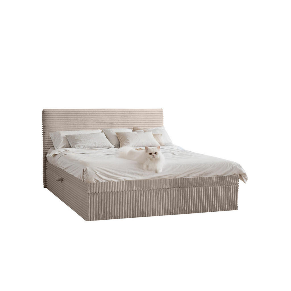 Kaiser Möbel KONTINENTÁLNÍ POSTEL s úložným prostorem a topperem TRENTO bez nožiček plyšová manšestrová tkanina 180x200 cm Béžová H2-Pocket