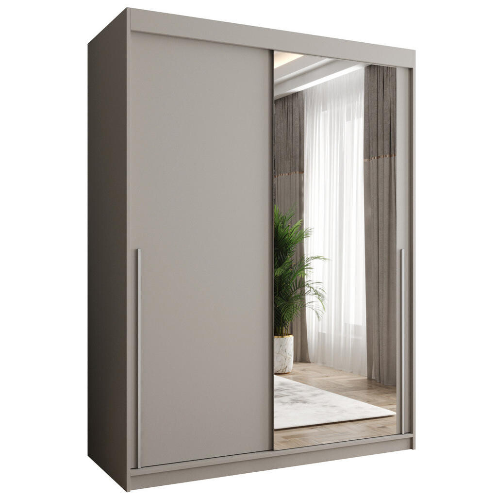 Home Collective SKŘÍŇ S POSUVNÝMI DVEŘMI se zrcadlem, šířka 150 cm, kašmírová se stříbrným úchytem