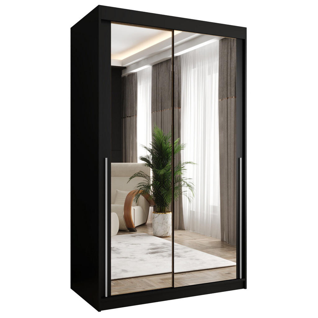 Home Collective ŠATNÍ SKŘÍŇ S POSUVNÝMI DVEŘMI se zrcadlem, šířka 120 cm, černá se stříbrným madlem