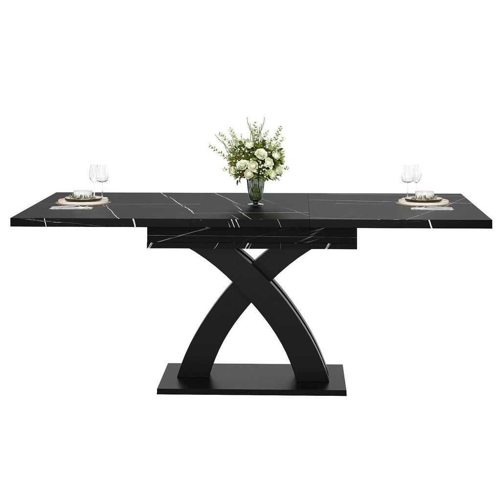 FLIEKS JÍDELNÍ STŮL 120-160x80cm ROZKLÁDACÍ dřevo černý 6 osob