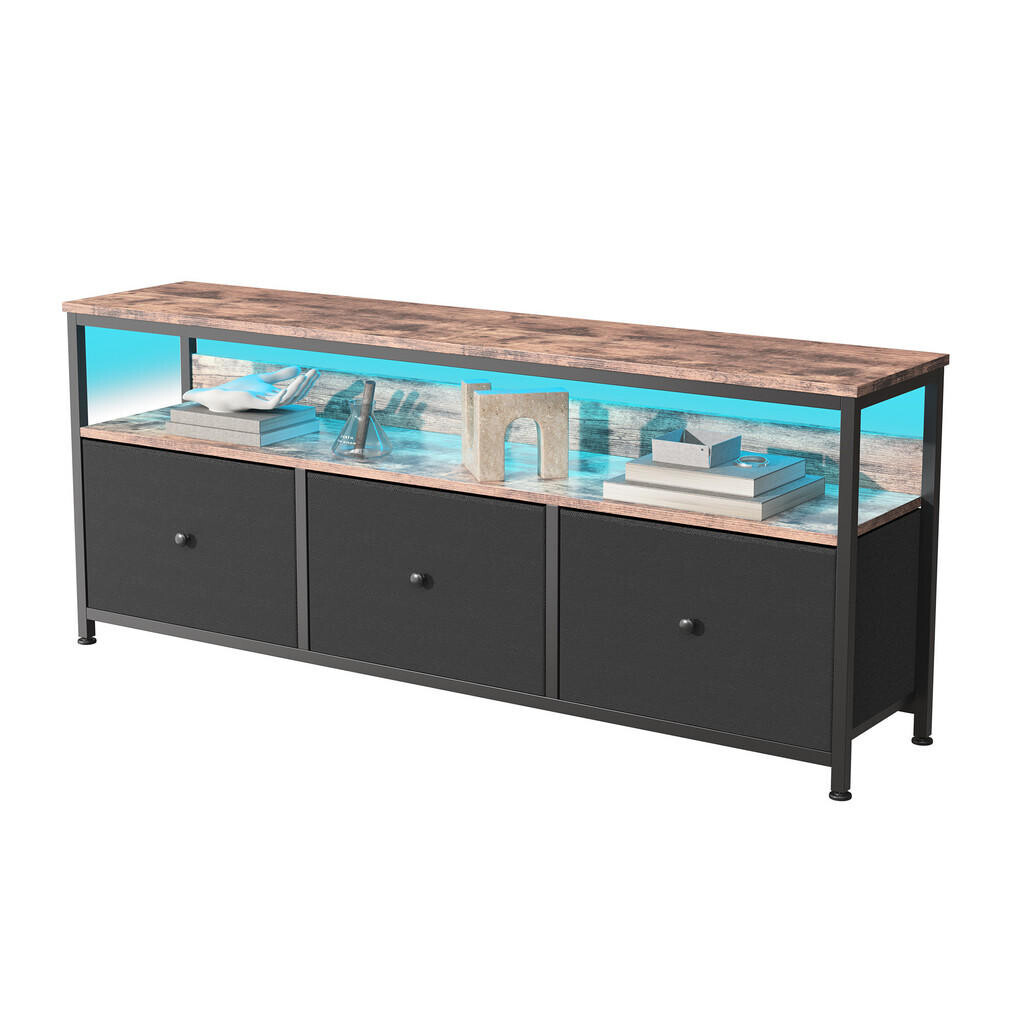 SHOPENTRA LED TV stolek 137 cm černý, PU zásuvky v retro stylu