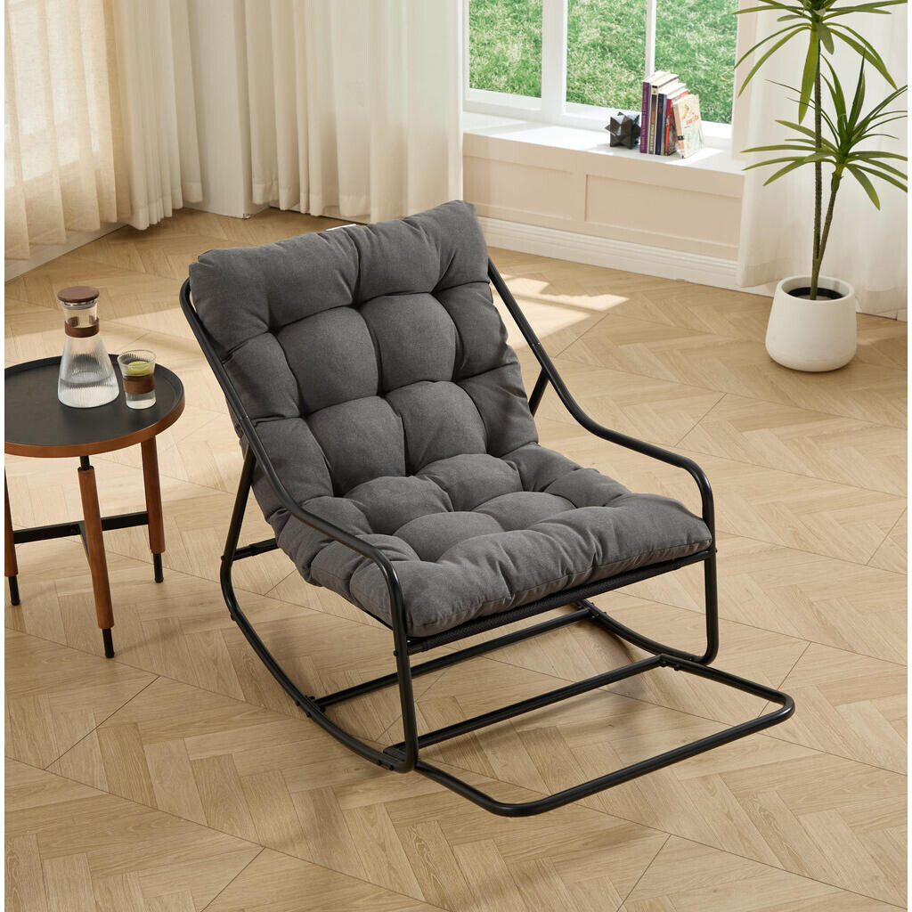 OKWISH HOUPACÍ křeslo 75/116/82 cm černo-šedé z oceli s hustým polstrováním