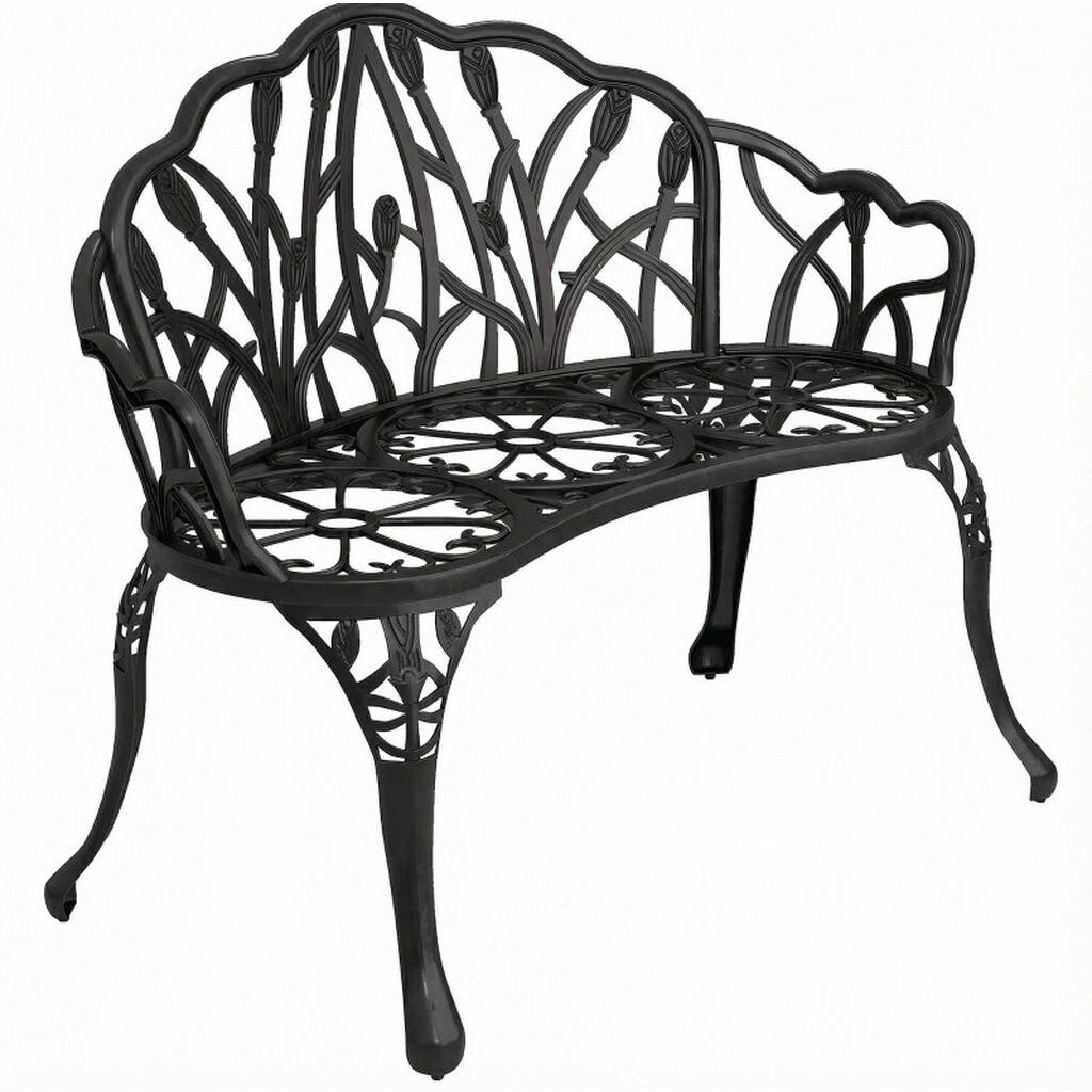 OKWISH ZAHRADNÍ lavice 99/57/78 cm černá z hliníku s květinovým vzorem pro 2 osoby