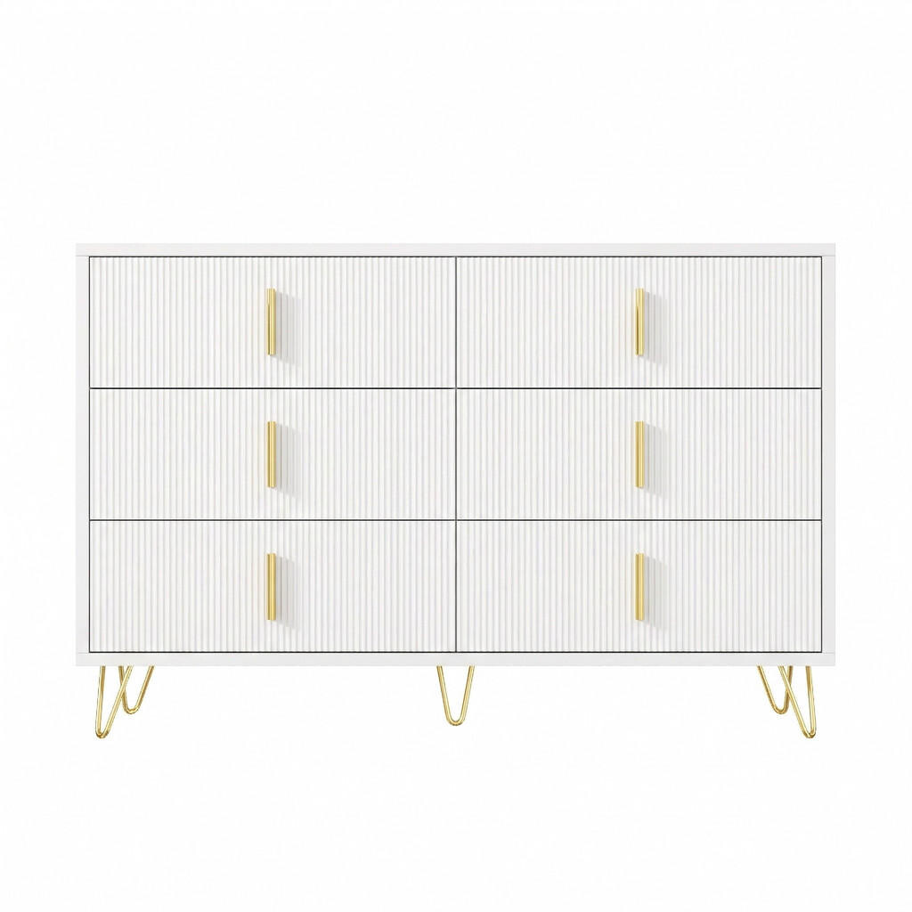 Urban Meuble SIDEBOARD bílý zlatý 120 cm 6 zásuvek moderní