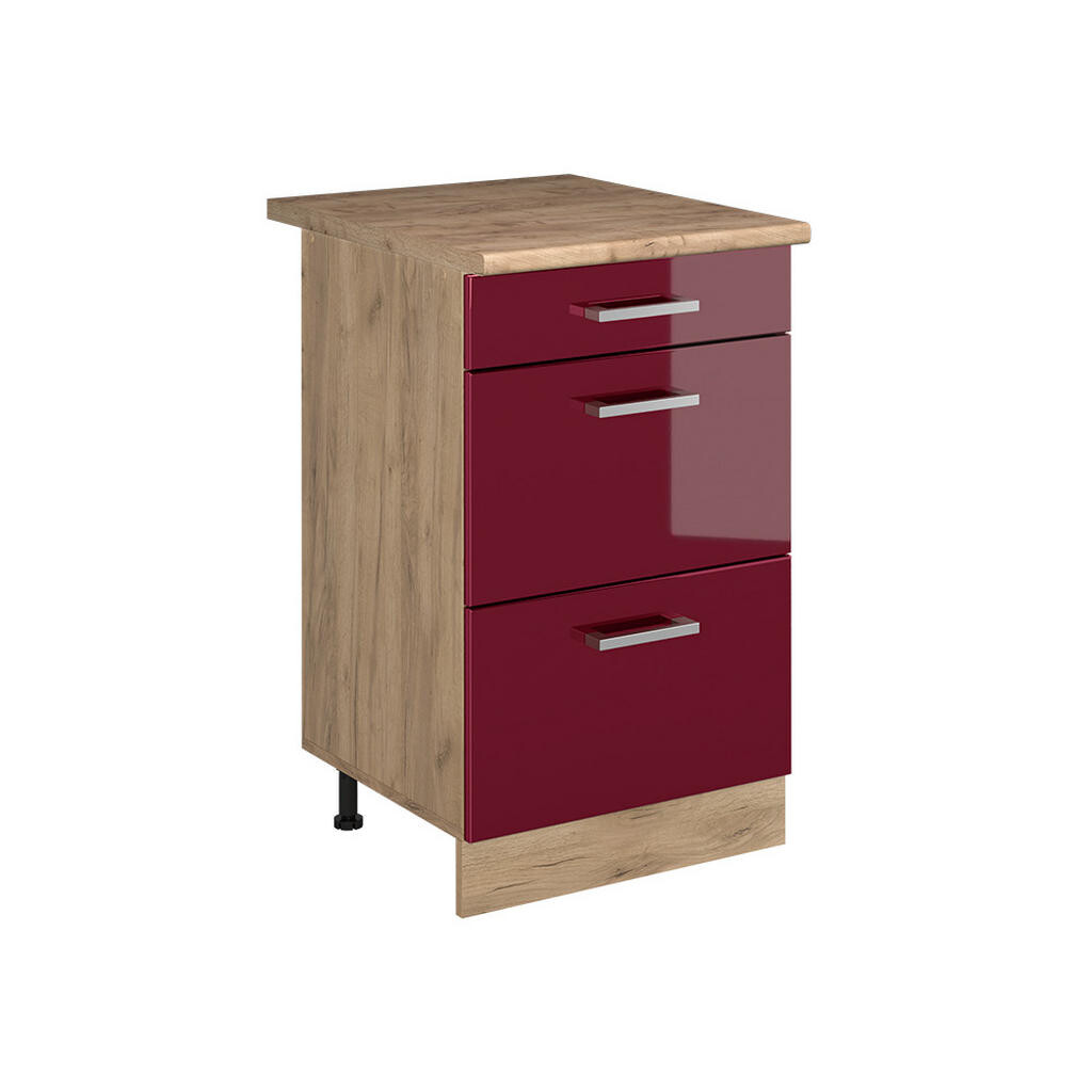 Vicco SPODNÍ SKŘÍŇKA KUCHYŇSKÉ LINKY R-Line, Červená vysoký lesk/Zlatý mocný dub, 50 cm pracovná doska Dub Goldkraft