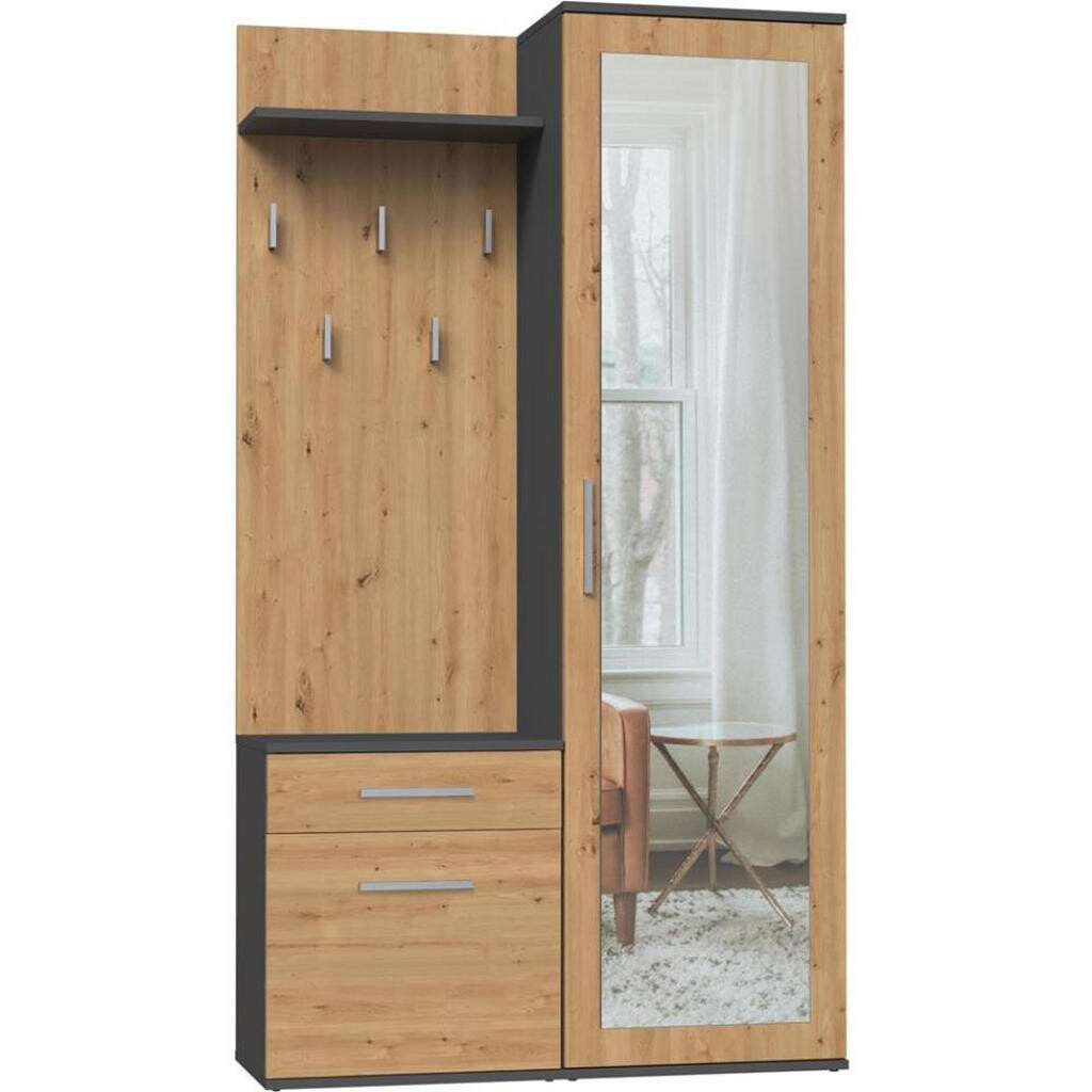 Beautysofa PŘEDSÍŇOVÁ STĚNA Fiora 100/180/35 antracit/dub artisan