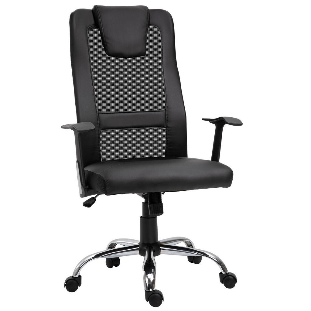 OKWISH KANCELÁŘSKÁ židle 66/73/108-118 cm černá z bonded leather s ergonomickou opěrkou a houpací funkcí