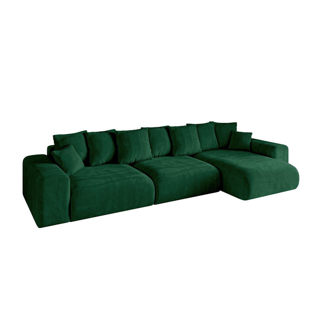 ALTDECOR ROHOVÁ SEDACÍ SOUPRAVA s otomanem vpravo ESKAR-L2 364x176x72 tmavě zelená manšestr