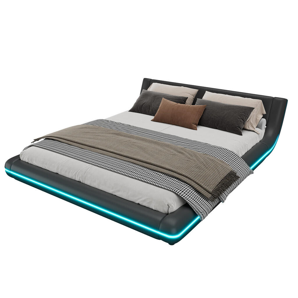 FLIEKS NÍZKÁ POSTEL 160x200cm PU LED Podlahová Černá