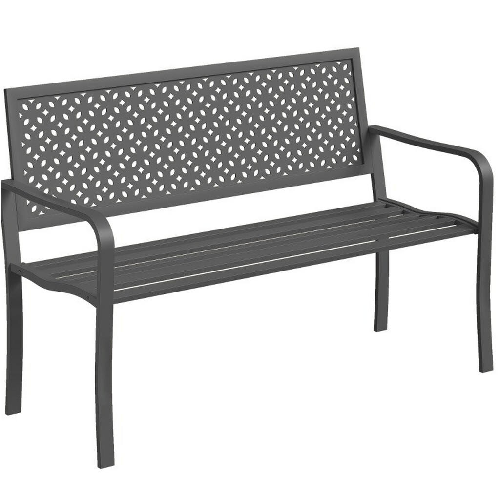 OKWISH ZAHRADNÍ lavice 127/61/85 cm tmavě šedá z oceli pro 2 osoby s područkami