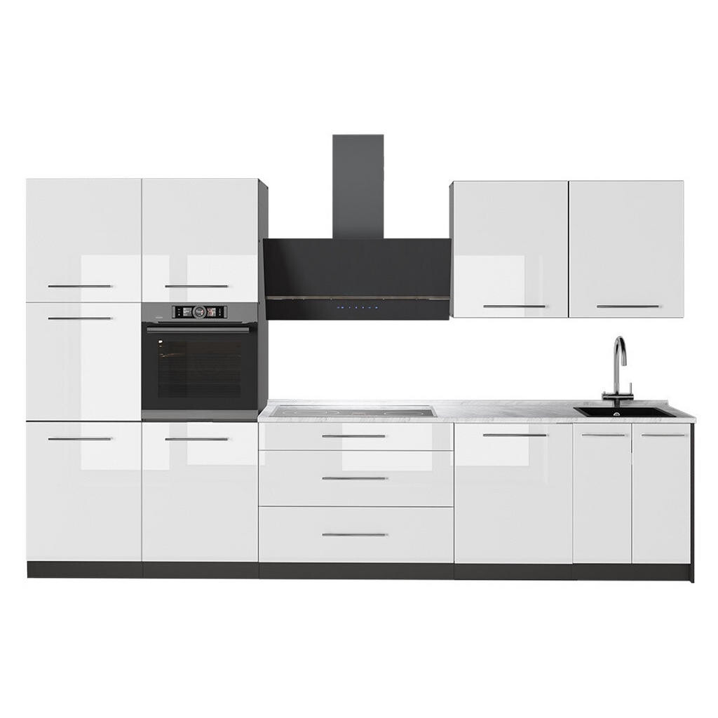 Vicco KUCHYŇSKÝ KOUT Fame-Line, Bílá vysoký lesk/Antracit, 340 cm, PD Mramor