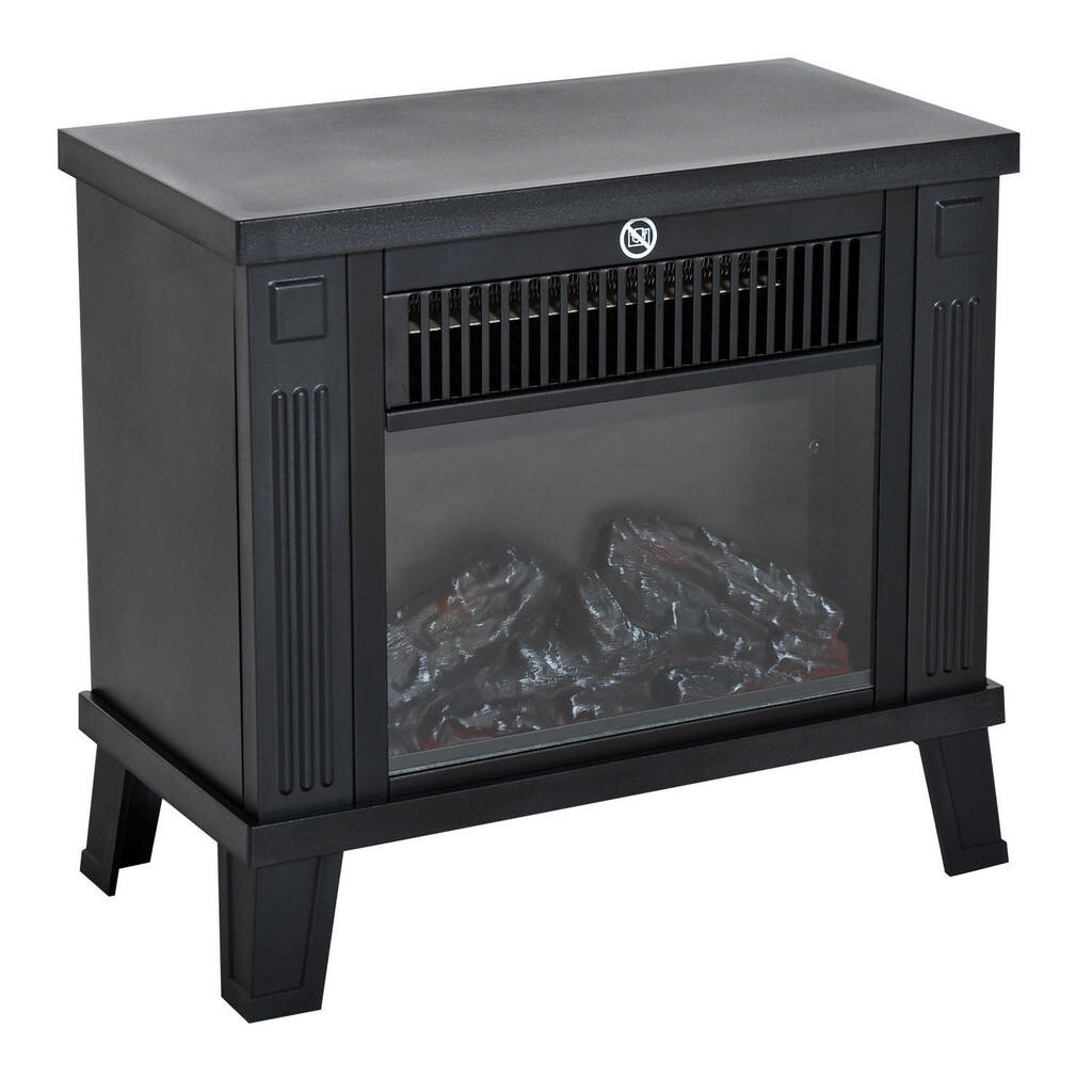 HOMCOM ELEKTRICKÝ KRB s efektem plamenů, 600/1200 W, kov, černý, 34 x 17 x 31 cm