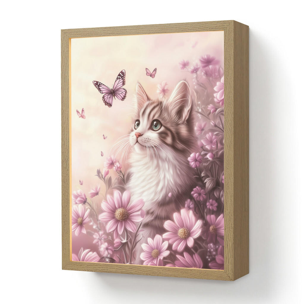 OnlyWow DOBÍJECÍ NOČNÍ LAMPIČKA Koťátko - Květiny - Motýli - Fialová 30x40 cm