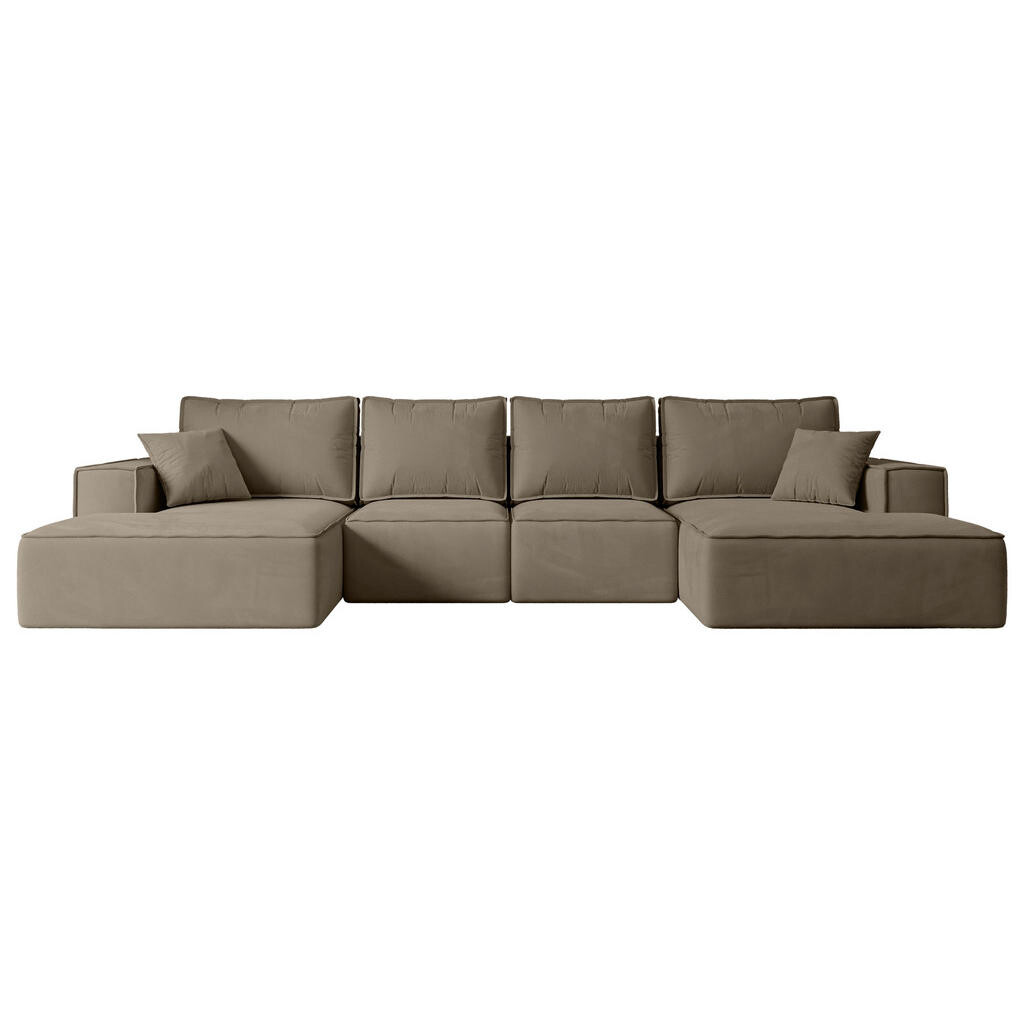 ALTDECOR SEDACÍ SOUPRAVA s funkcí lůžka a úložným prostorem pod postelí SIERRA-U-S – 349 x 161 x 87 cm, hnědá barva, velur