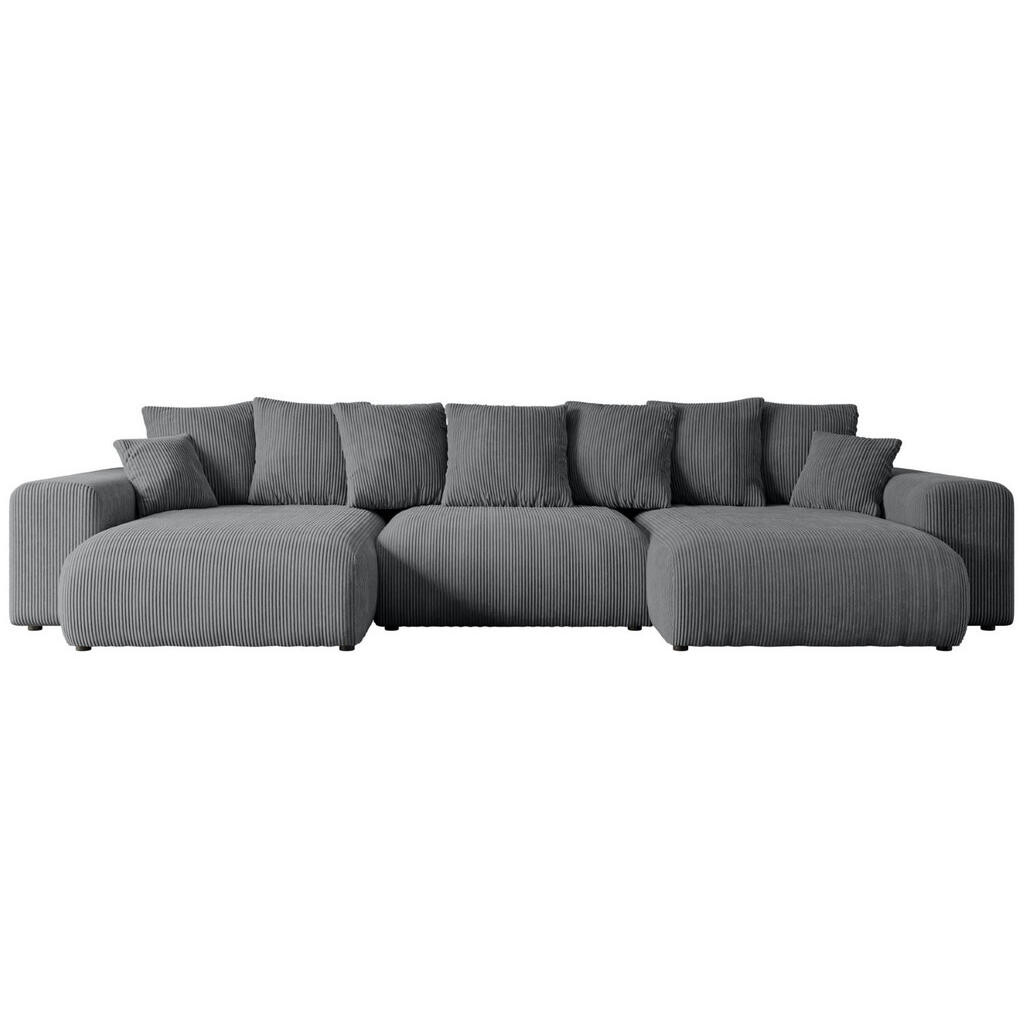ALTDECOR SEDACÍ SOUPRAVA s funkcí lůžka ESKAR-U - 364 x 176 x 72 cm, šedý manšestr