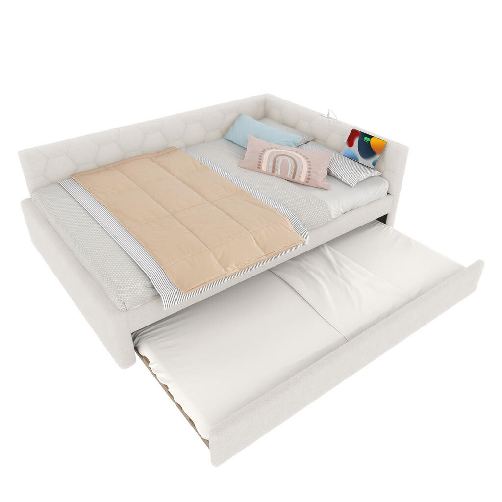 FLIEKS DENNÍ POSTEL 140x200cm Mikrovlákno Rozkládací USB Bílá