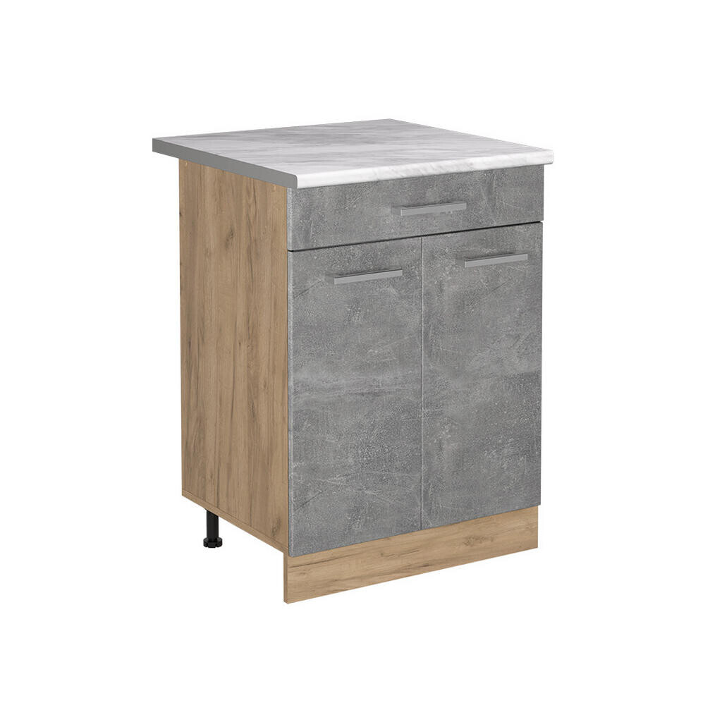 Vicco SPODNÍ SKŘÍŇKA KUCHYŇSKÉ LINKY R-Line, Beton/Zlatý mocný dub, 60 cm se zásuvkou pracovná doska Mramor
