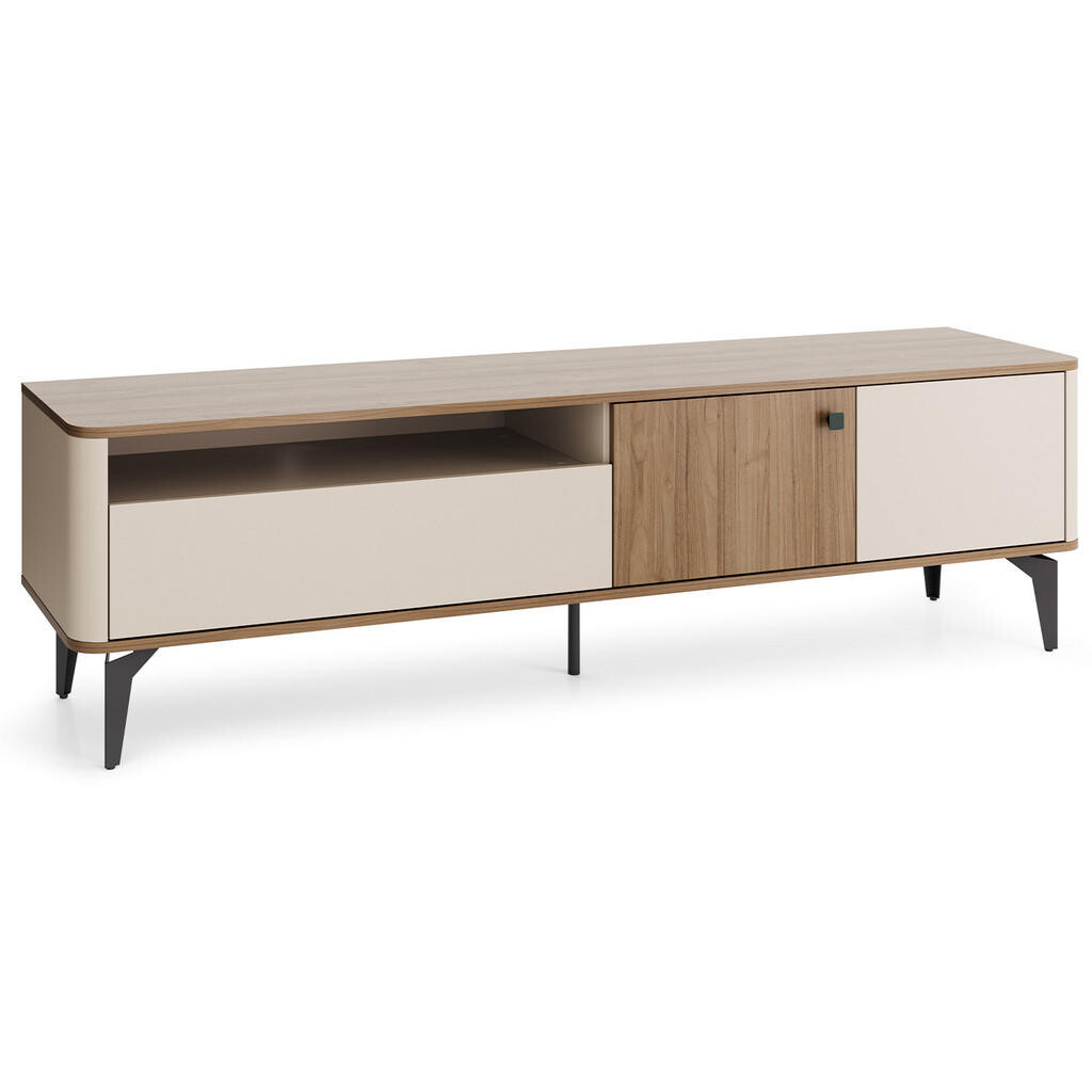 Beautysofa NÍZKÁ SKŘÍŇKA Aurora se 2 dveřmi a 2 zásuvkami, kovové nohy, 180 cm, ořech + kašmír