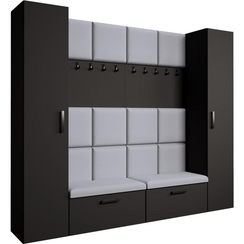 Beautysofa PŘEDSÍŇOVÁ sestava Margaret XL 242/203/43 s čalouněnými panely a botníkem, černá