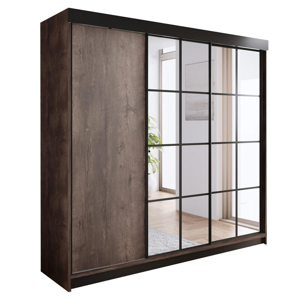 Kier Furniture POSUVNÁ ŠATNÍ SKŘÍŇ ARI 2 se zrcadlem 250 - Tmavy Jesan