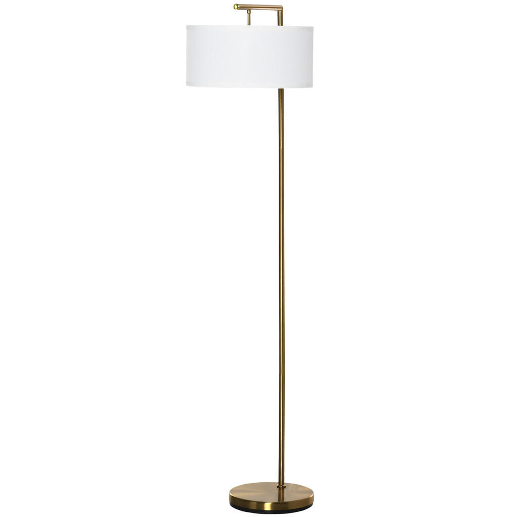 HOMCOM STOJACÍ LAMPY Stojací lampa E27 Patice pro obývací pokoj Ocel Stínidlo ze látky Zlatý vzhled