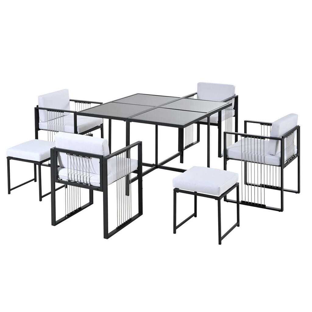 Redom ZAHRADNÍ sada 117/117 cm pro 6 osob s deskou z tvrzeného skla a odolným železným rámem, Černá/Bílá