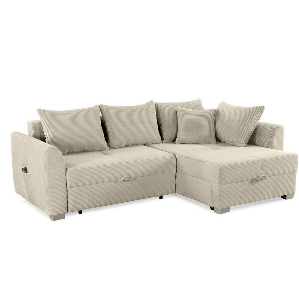 luma-home ROHOVÁ POHOVKA s funkcí rozkládání a úložným prostorem, 236 × 160 × 81 cm (Š×H×V), ležecká plocha 142 × 202 cm, manšestr šedá-béžová / 15201