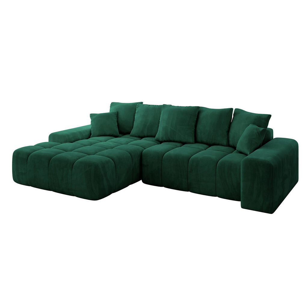 ALTDECOR ROHOVÁ SEDACÍ SOUPRAVA s otomanem vlevo ENSI-L – 267 x 164 x 69 cm, tmavě zelená