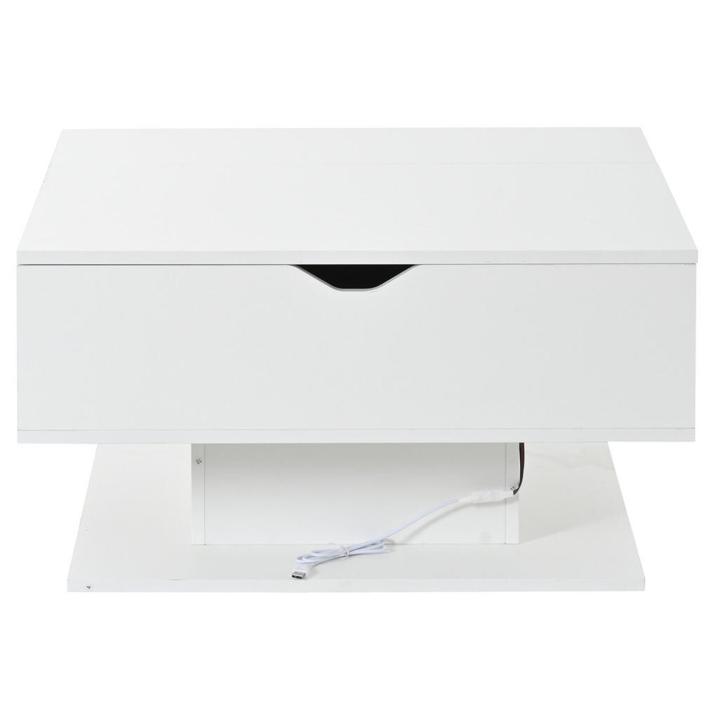 OKWISH KONFERENČNÍ stolek 80/75/40 cm bílý z dřevotřísky se zdvižnou deskou a LED osvětlením